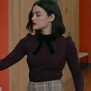 Zara Knit Puff Sleeve Velvet Bow Top Small  ASO Lucy Hale Hating Game Sweater